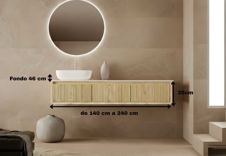 Mueble de baño madera maciza con encimera solid surface Alpes 20 Bruntec croquis 5