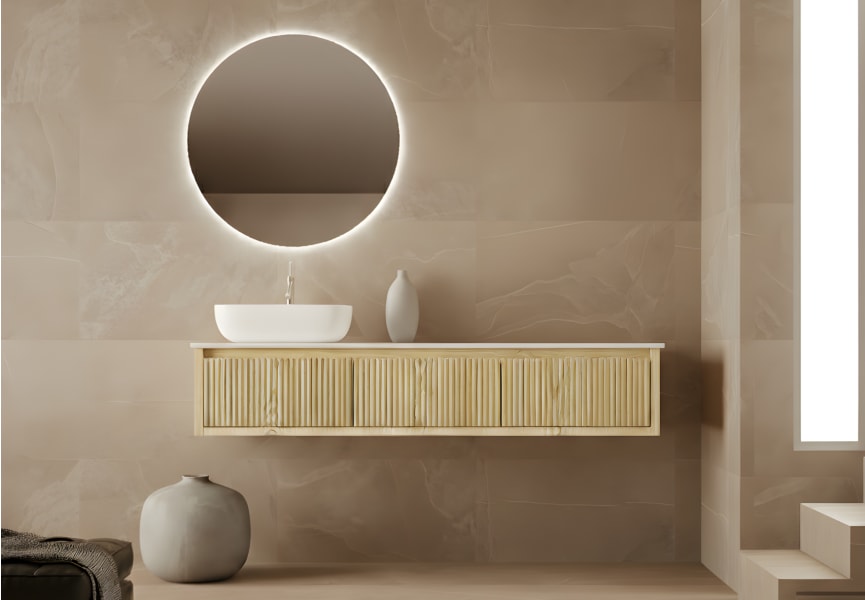 Mueble de baño madera maciza con encimera solid surface Alpes 20 Bruntec principal 1