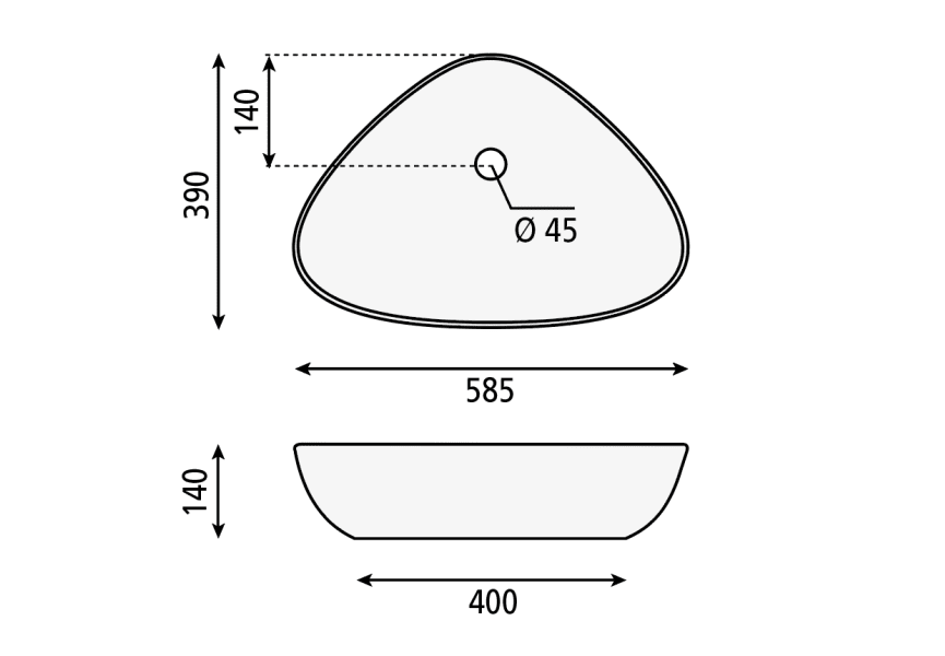 Lavabo sobre encimera Teruel Bruntec croquis 2