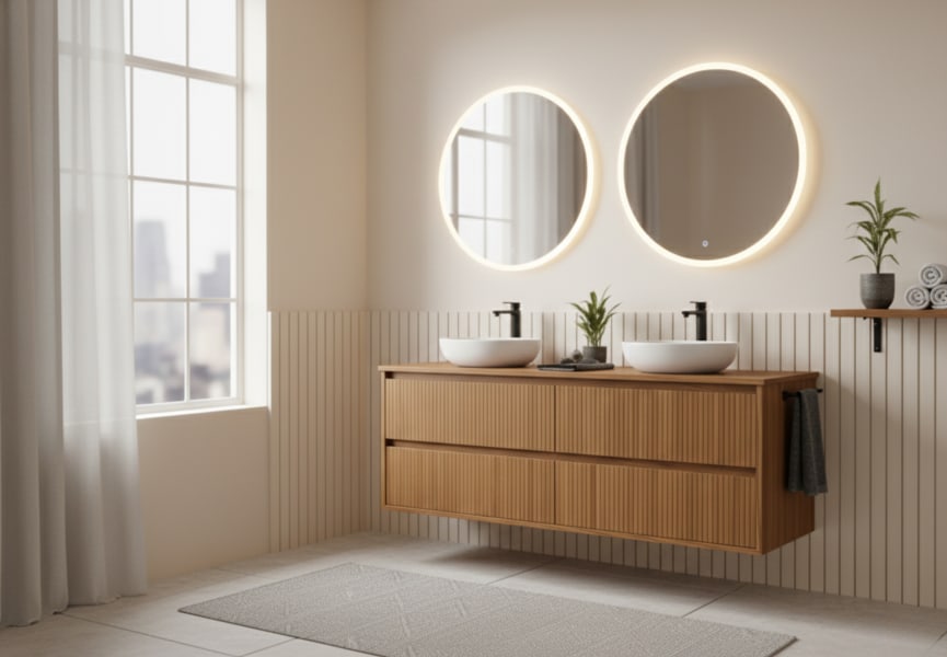 Mueble de baño madera maciza con encimera de madera Alpes 18 Bruntec ambiente 16
