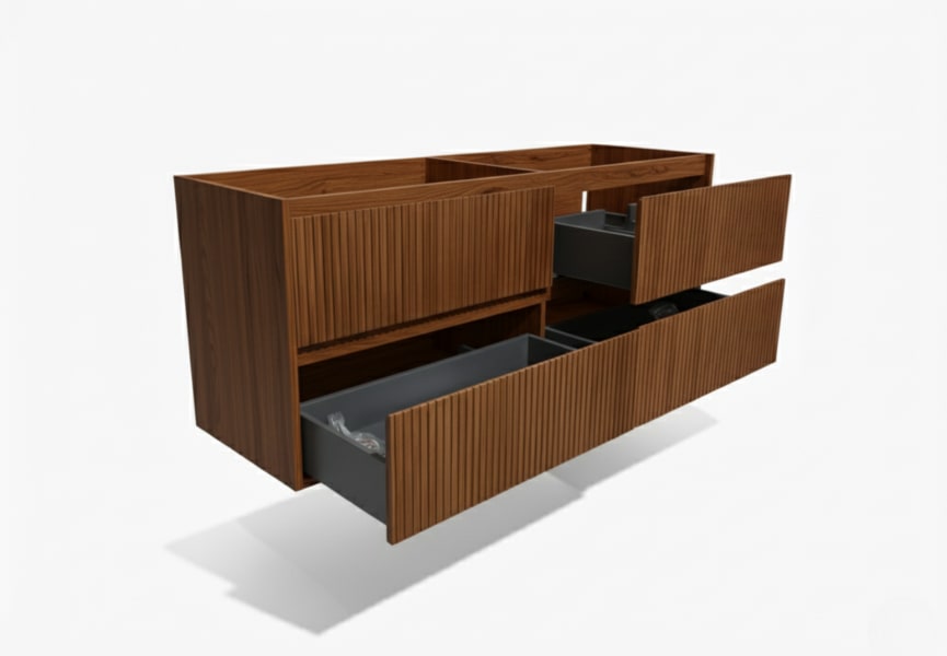 Mueble de baño madera maciza con encimera de madera Alpes 18 Bruntec detalle 11