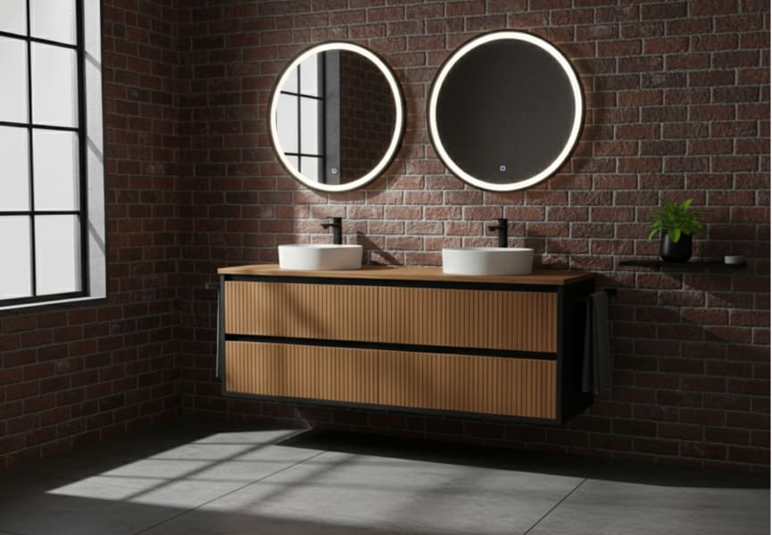 Mueble de baño madera maciza con encimera de madera Alpes 18 Bruntec ambiente 17