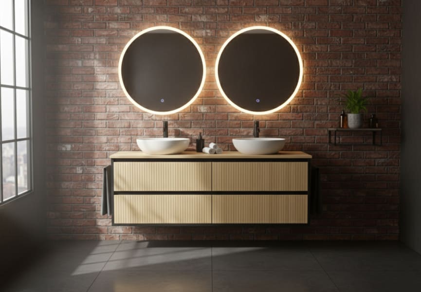 Mueble de baño madera maciza con encimera de madera Alpes 18 Bruntec ambiente 18