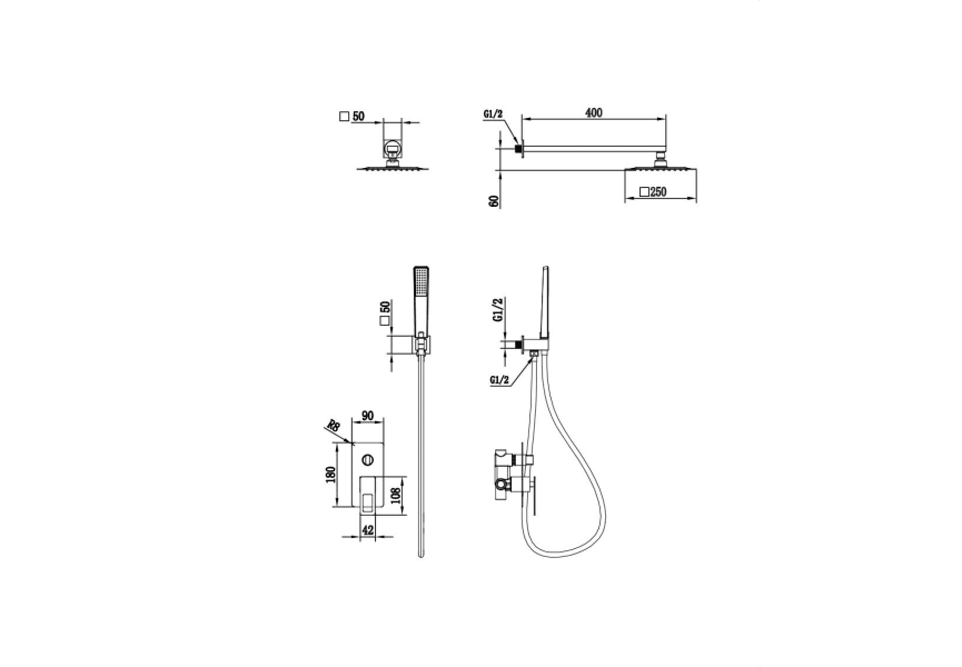 Conjunto de ducha empotrado Suecia Imex Croquis 20