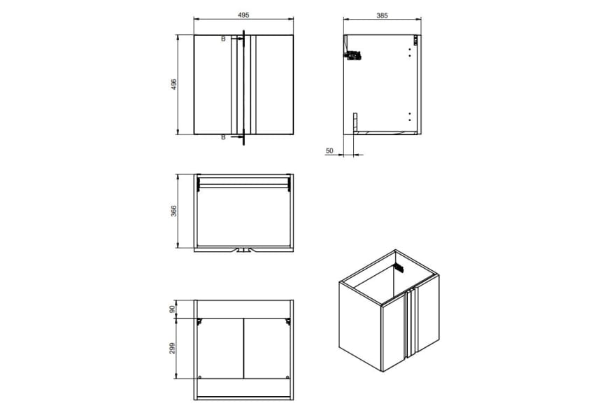 Conjunto mueble de baño fondo reducido 40 cm Lagos Visobath croquis 3