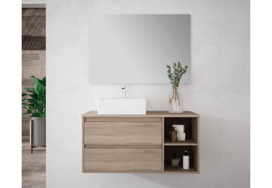 Mueble de baño Coban 2 cajones y 1 puerta con tapa de madera de Bruntec