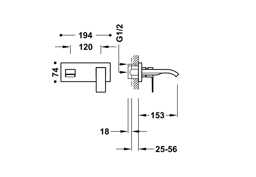 Grifo de lavabo empotrado Cuadro Tres Croquis 1