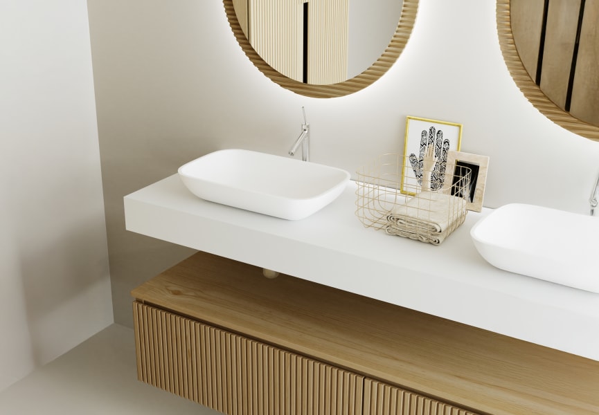 Mueble de baño con encimera solid surface y cajonera Alpes 4 Bruntec detalle 3