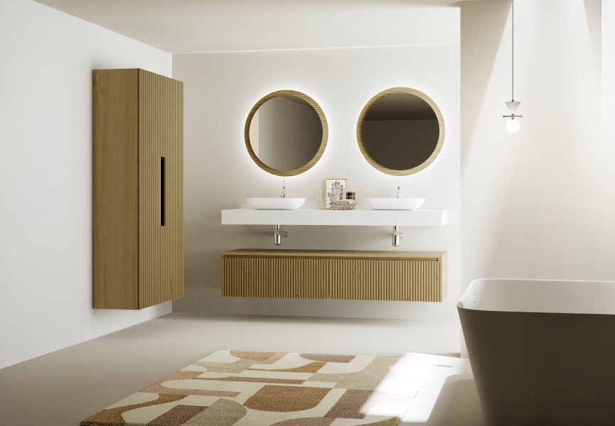 Mueble de baño con encimera solid surface y cajonera Alpes 4 Bruntec ambiente 5