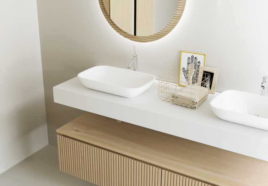 Mueble de baño con encimera solid surface y cajonera Alpes 4 Bruntec detalle 4