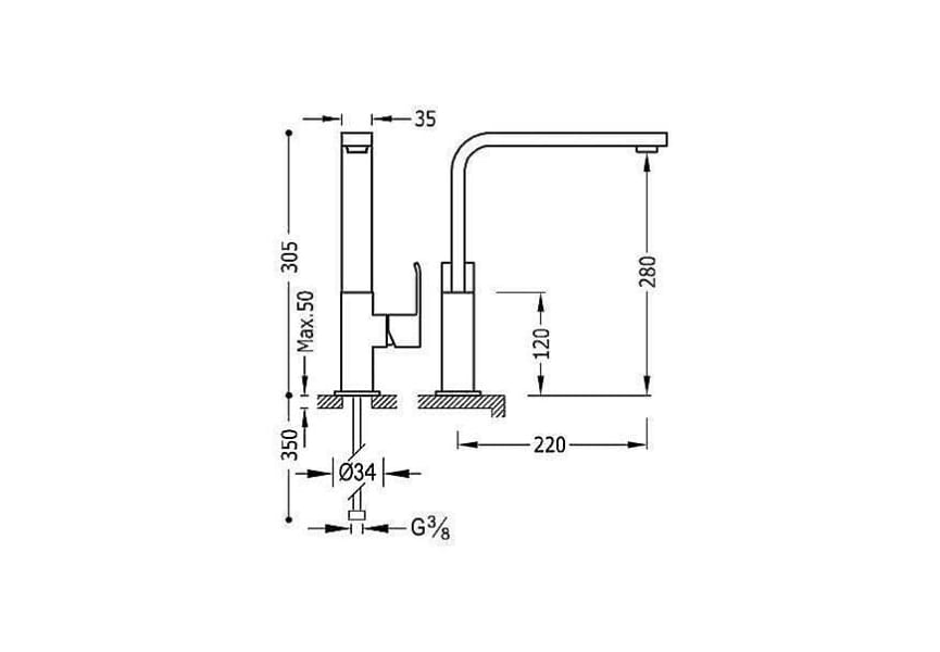 Grifo de lavabo Cuadro Tres croquis 2