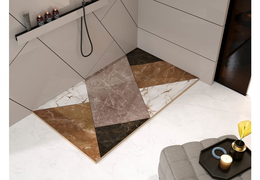 Platos de ducha de resina decorados Design 3D Mosaico Bruntec ambiente 1