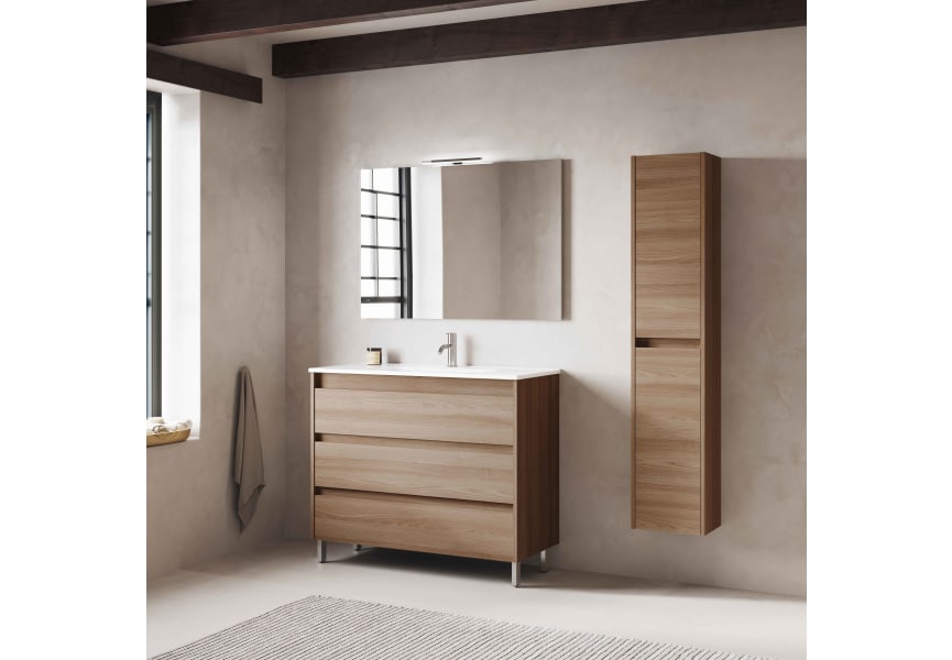 Mueble de baño con patas con lavabo integrado 3 cajones profundidad  reducida Modelo Box