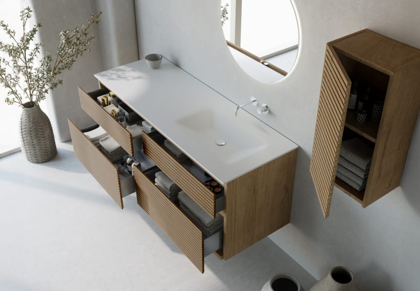 Conjunto de mueble de baño madera maciza palilleria Horizontal Alpes 7 Bruntec detalle 3