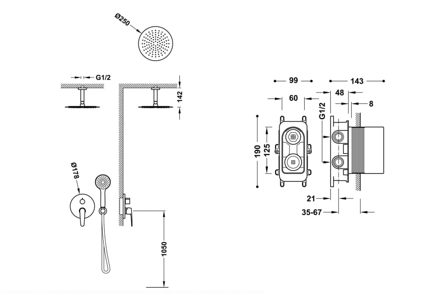 Conjuntos de ducha empotrado Flat Imex croquis 3