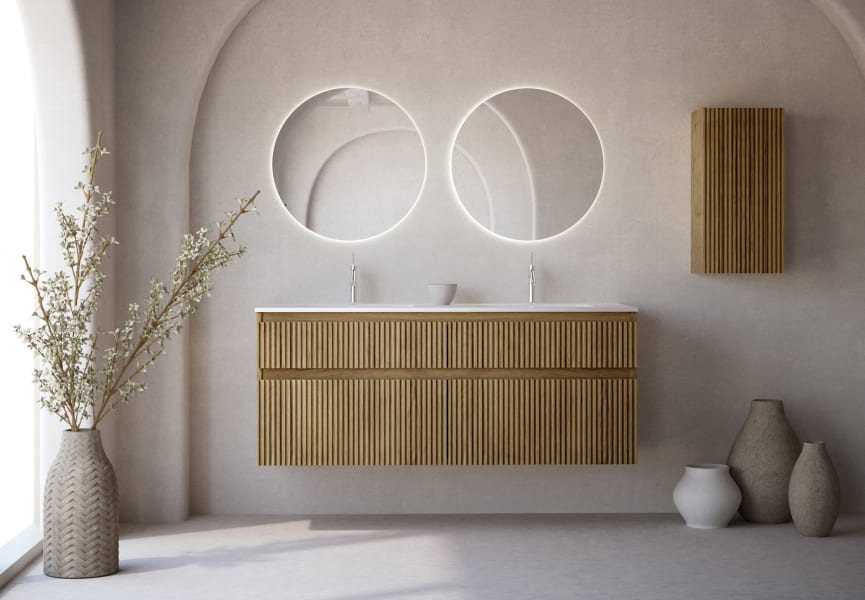 Conjunto de mueble de baño madera maciza ranurada Alpes 7 Bruntec principal 0