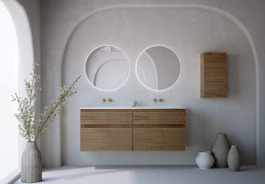 Conjunto de mueble de baño madera maciza ranurada Alpes 7 Bruntec principal 0