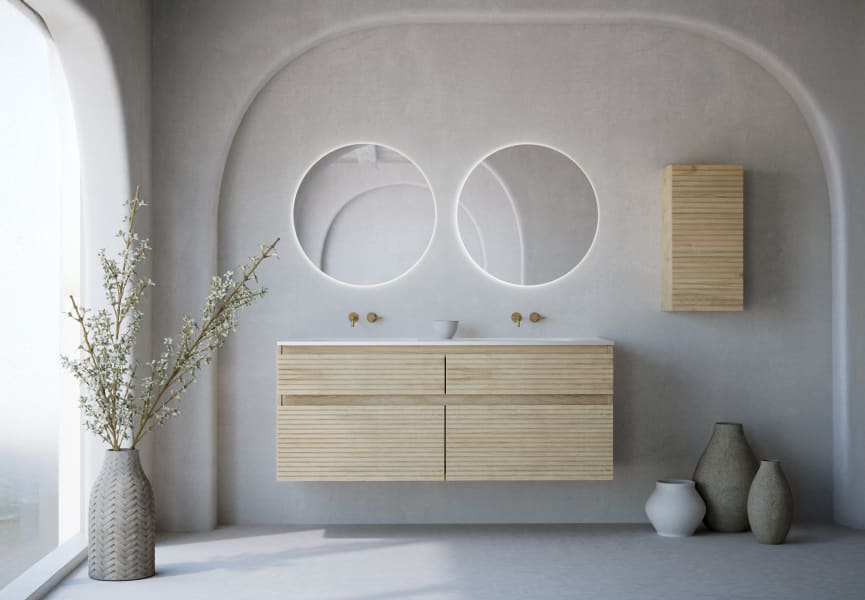 Conjunto de mueble de baño madera maciza ranurada Alpes 7 Bruntec principal 1