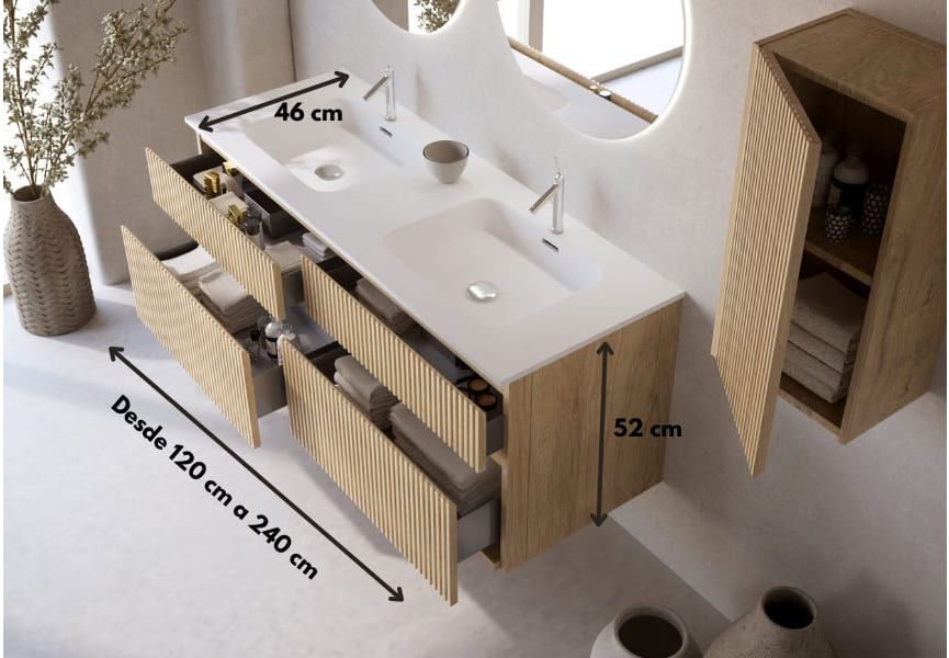 Conjunto de mueble de baño madera maciza ranurada Alpes 7 Bruntec croquis 4