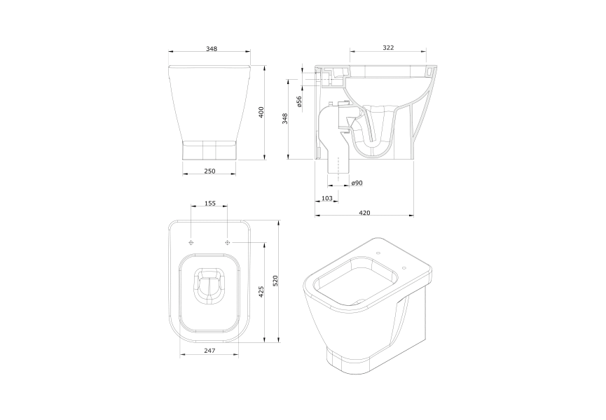 Pack Inodoro + Cisterna empotrada Look Unisan Sanindusa Croquis 14