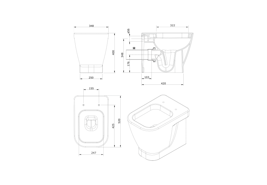 Pack Inodoro + Cisterna empotrada Look Unisan Sanindusa Croquis 15