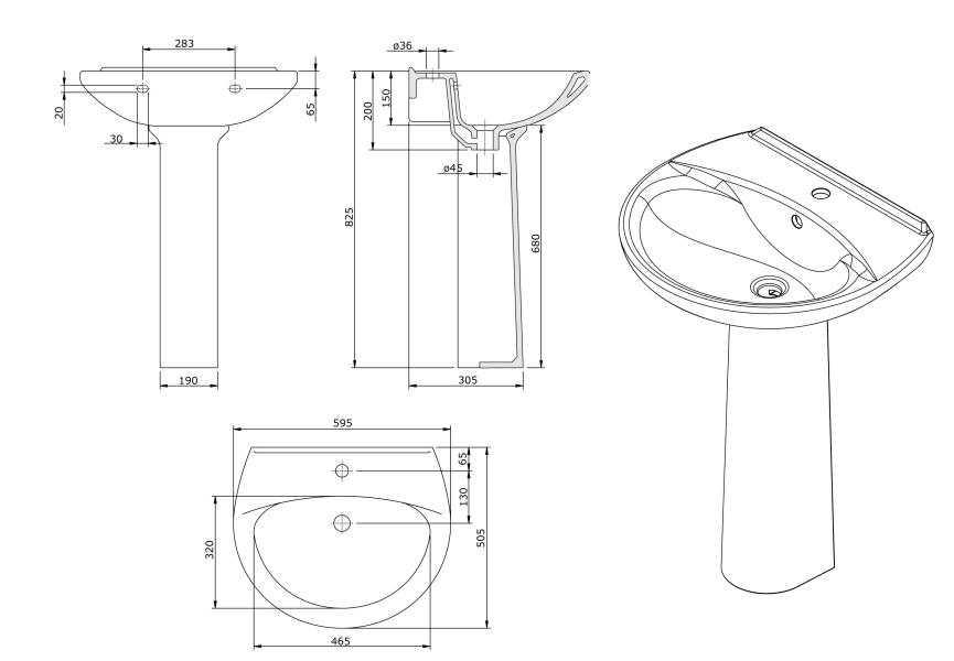 Lavabos pedestal Benissa Unisan Sanidusa croquis 2