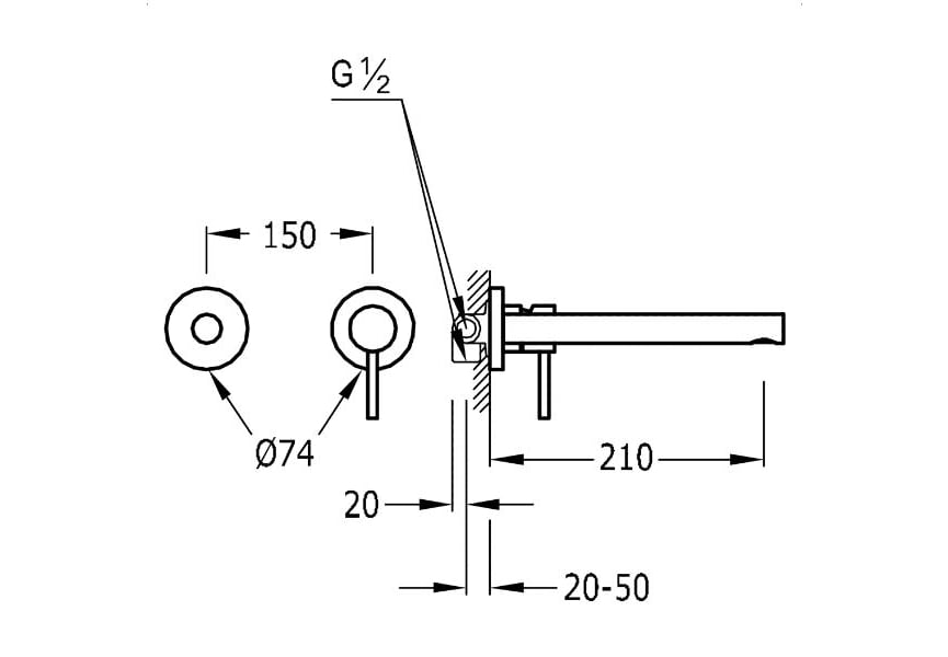 Grifo de lavabo empotrado Max-Tres Tres croquis 1