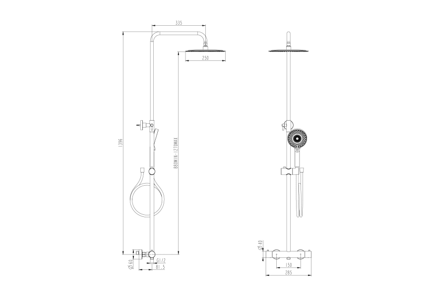 Conjuntos de ducha y baño Round Elite Gme croquis 11