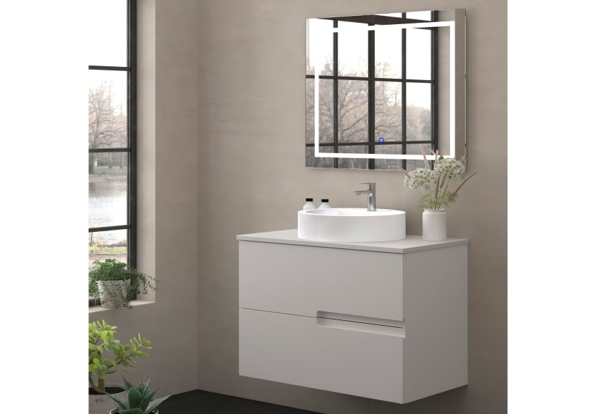 Mueble de baño con encimera piedra compactada mismo color Lia Bruntec colores principal 3