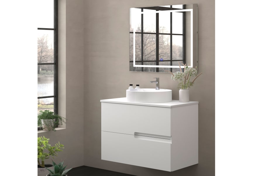 Mueble de baño con encimera piedra compactada mismo color Lia Bruntec colores principal 1