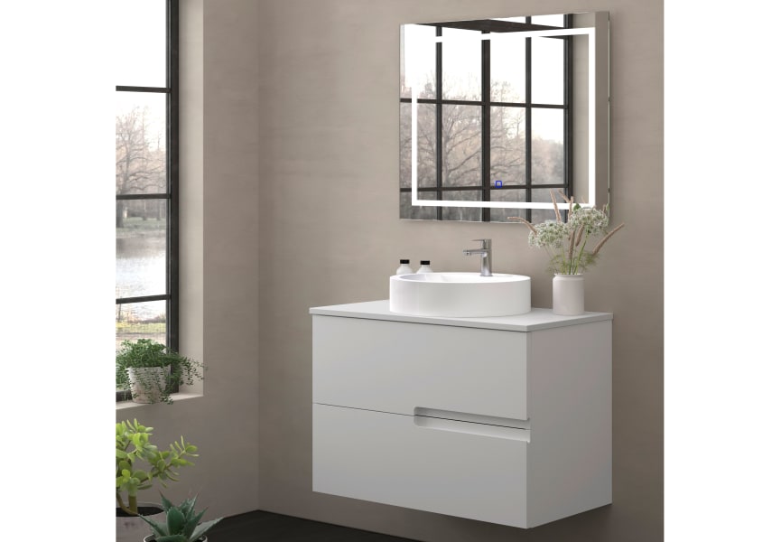Mueble de baño con encimera piedra compactada mismo color Lia Bruntec colores principal 4