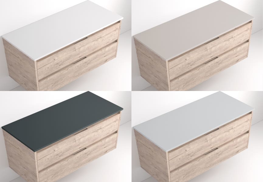 Mueble de baño con encimera piedra compactada mismo color Lia Bruntec colores detalle 11
