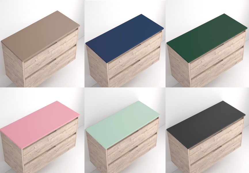 Mueble de baño con encimera piedra compactada mismo color Lia Bruntec colores detalle 10