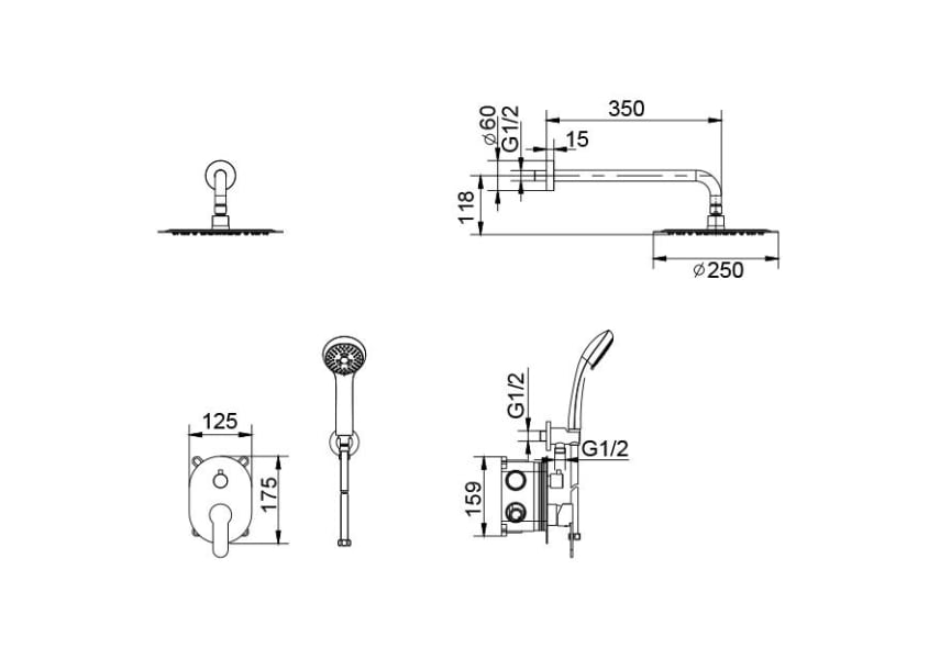 Conjunto de ducha empotrado Oslo Imex Croquis 7