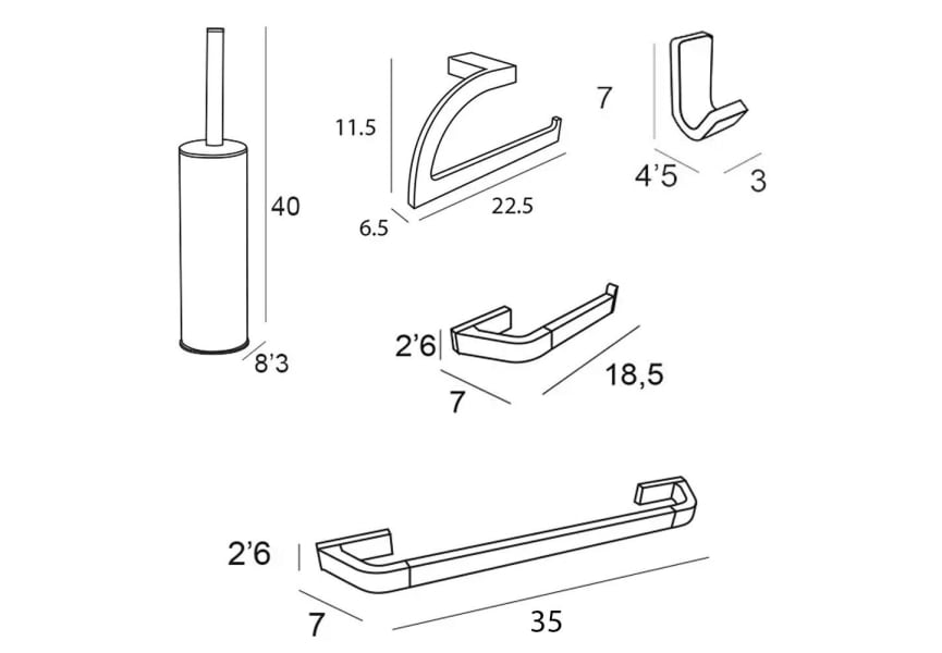 Conjunto de accesorios de baño Luxor Manillons Torrent croquis 6