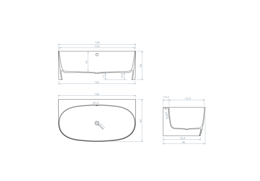 Bañera exenta Becca Bruntec croquis 1