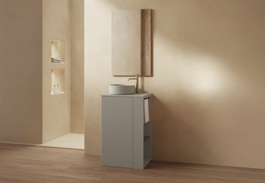 Mueble de baño Bassi Royo con encimera de madera a juego fondo reducido principal 0