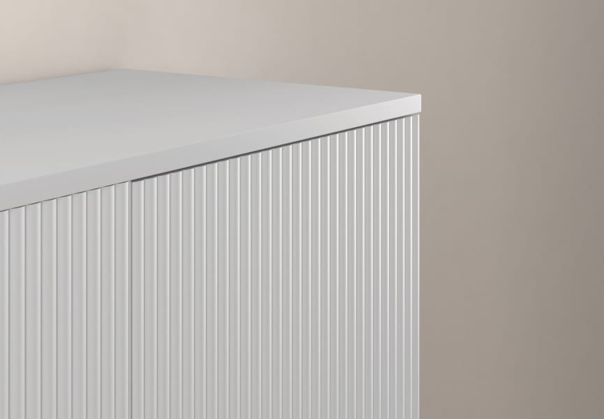 Mueble de baño Bassi Royo con encimera de madera a juego fondo reducido detalle 18