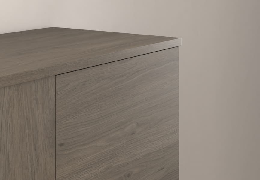 Mueble de baño Bassi Royo con encimera de madera a juego fondo reducido detalle 19