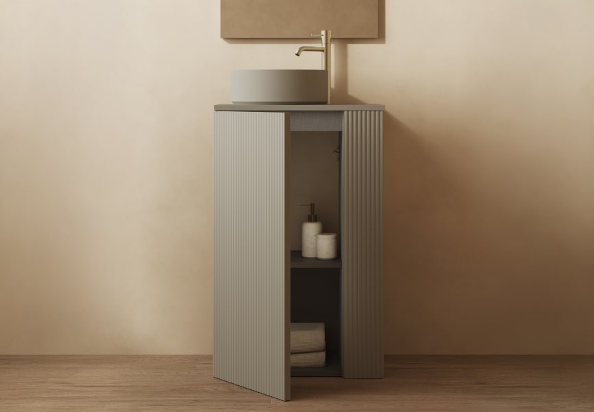 Mueble de baño Bassi Royo con encimera de madera a juego fondo reducido principal 1