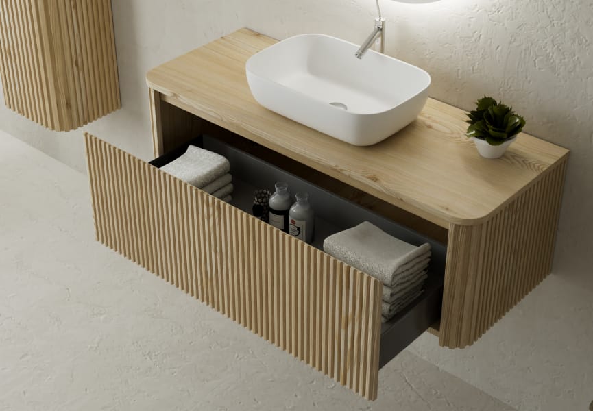 Mueble de baño con encimera de madera maciza Baviera Bruntec detalle 2