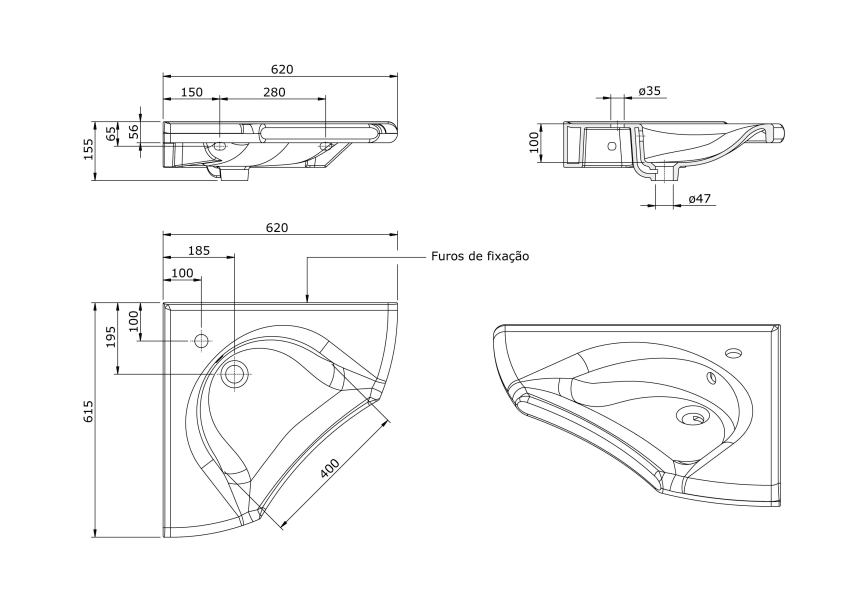 Lavabo suspendido New Wccare PMR de Unisan croquis 2