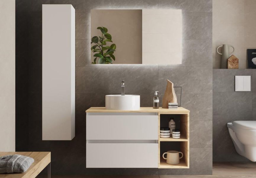 Conjunto mueble de baño con lavabo sobre encimera Bequia Salgar principal 0