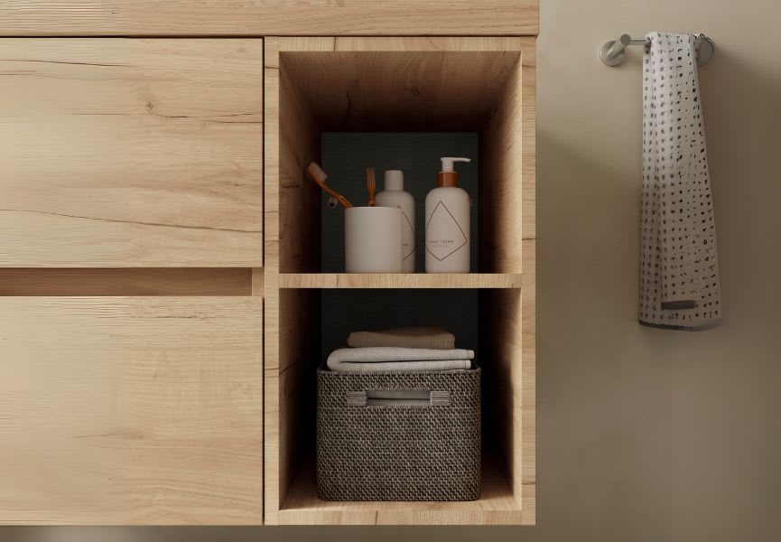 Conjunto mueble de baño con lavabo sobre encimera Bequia Salgar detalle 5