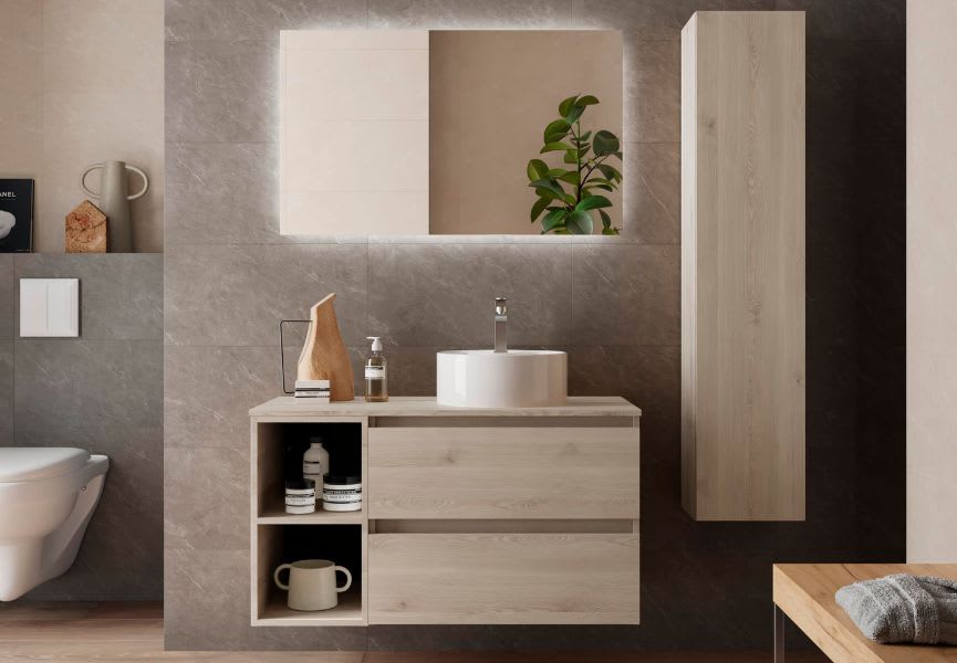 Conjunto mueble de baño con lavabo sobre encimera Bequia Salgar principal 4