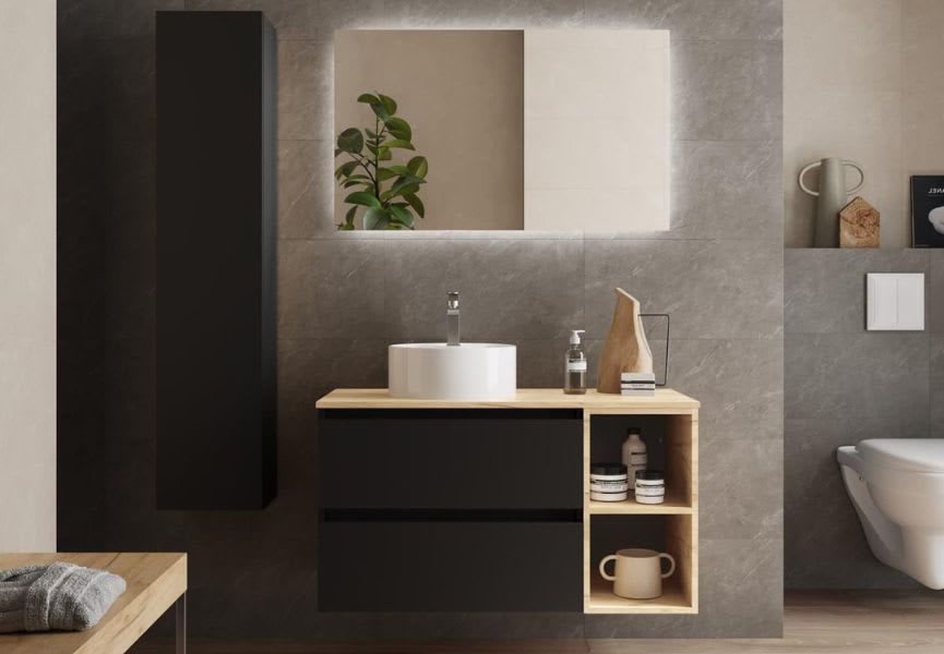 Conjunto mueble de baño con lavabo sobre encimera Bequia Salgar principal 1