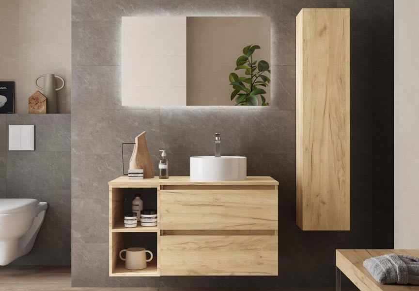 Conjunto mueble de baño con lavabo sobre encimera Bequia Salgar principal 2