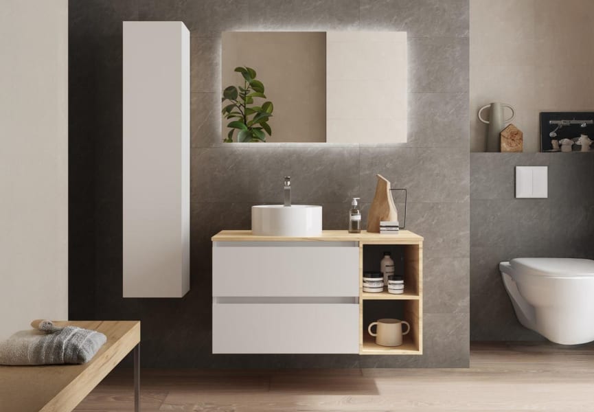 Conjunto mueble de baño con lavabo sobre encimera Bequia Salgar principal 0