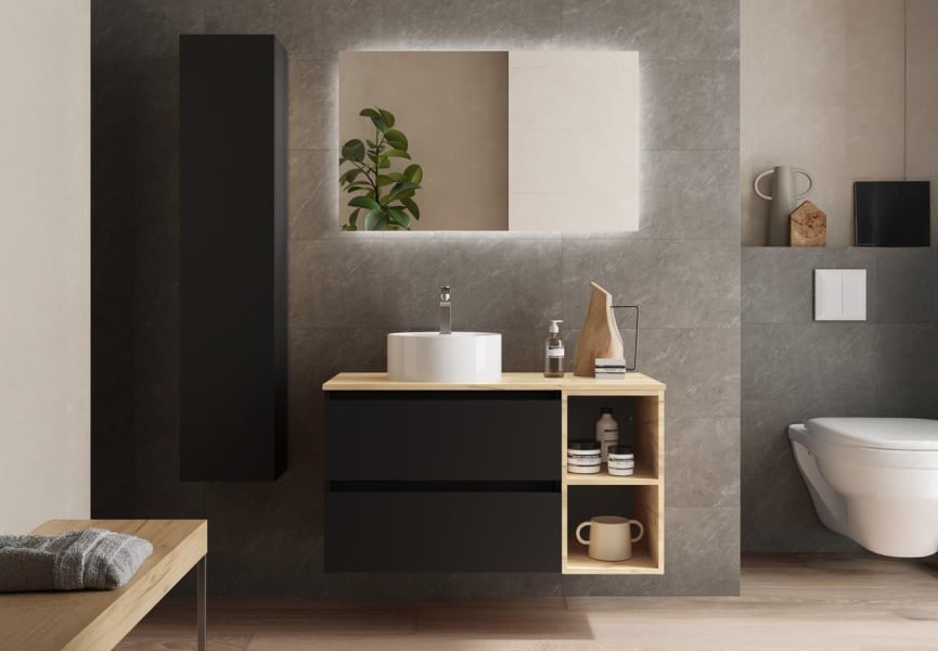 Conjunto mueble de baño con lavabo sobre encimera Bequia Salgar principal 1