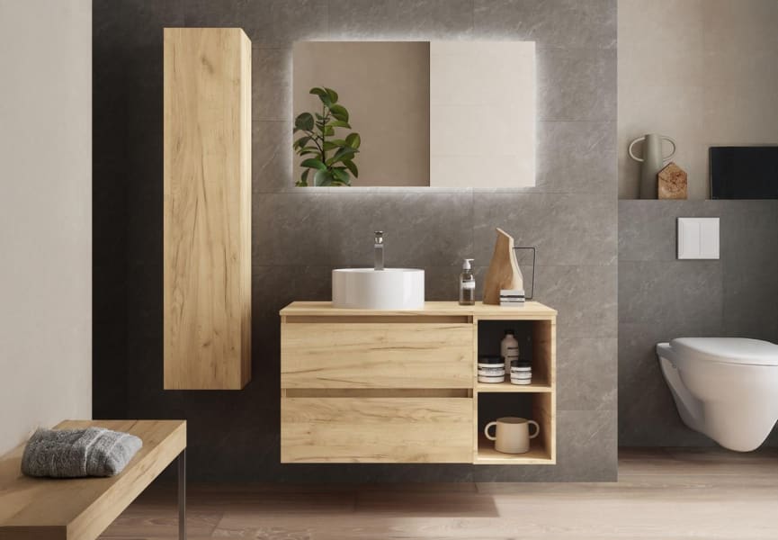 Conjunto mueble de baño con lavabo sobre encimera Bequia Salgar principal 2